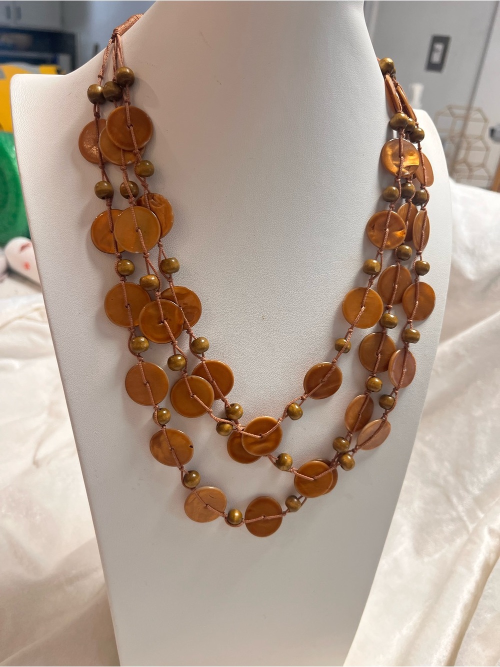 Multi-Strand Amber Disc Necklace - Brown/Tan Women Jewelry